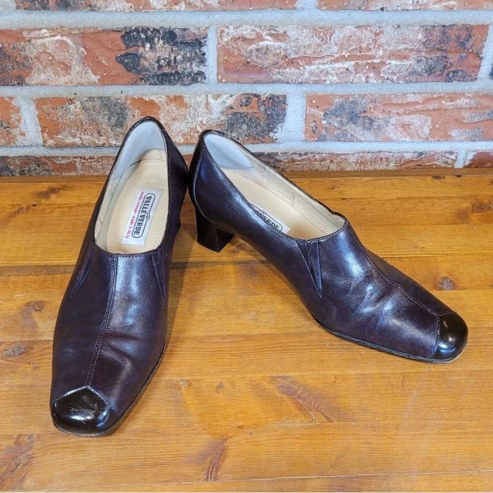 Vtg ValleVerde brown leather heel made in‎ Italy women's size 37.5 shoes Us 7.5